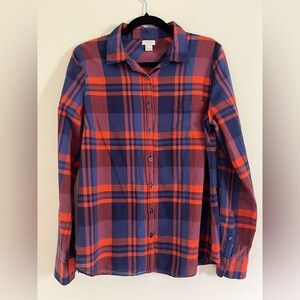 J. Crew Vibrant Blue and Red Plaid Button-Down Shirt Medium Casual Preppy Work